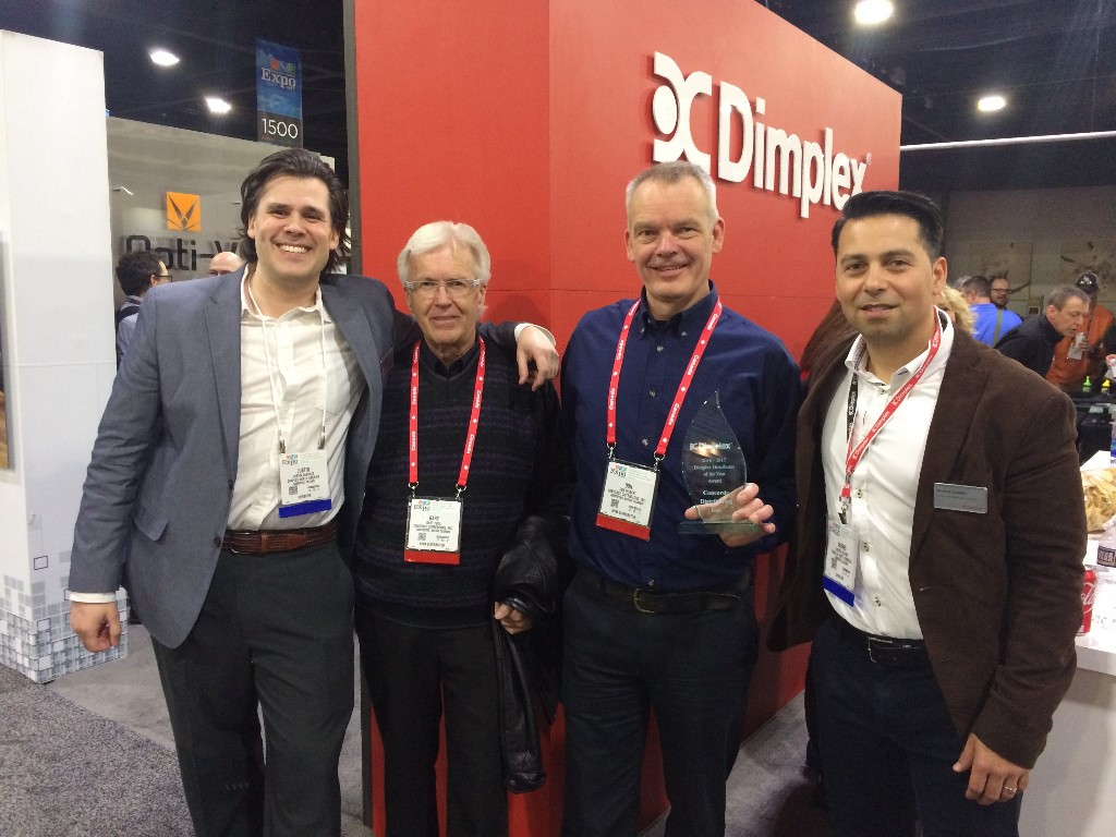 Acknowledging Dimplex's Canadian Specialty Hearth Distributor of the Year Award - Justin Sundset, Gary Pool, Don Hiebert, Andres Castro 